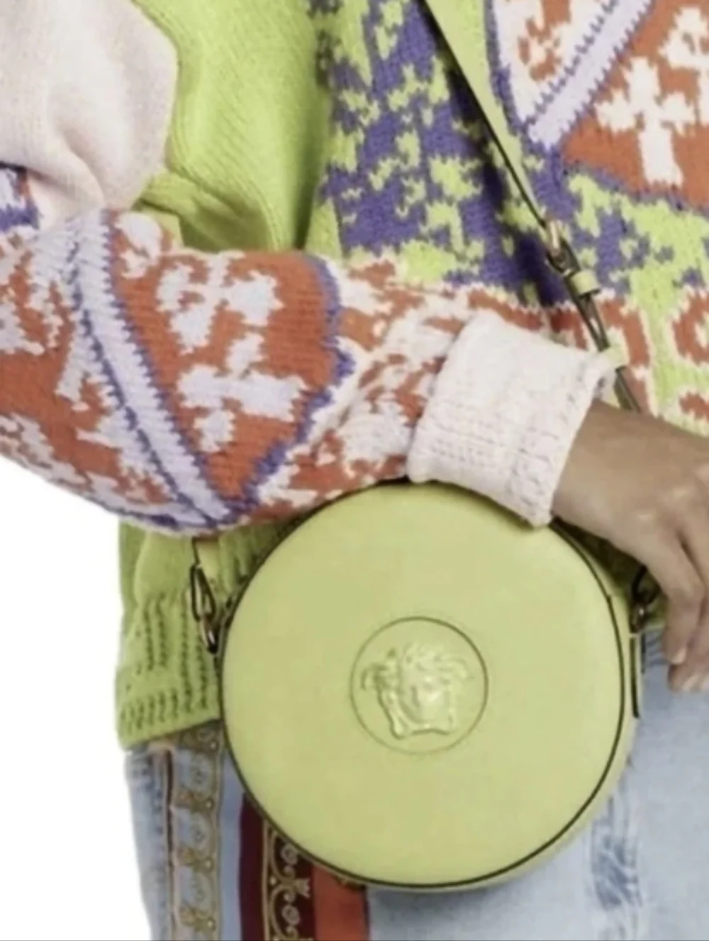 Versace- AUTHENTIC 🍀 NWOT! Lime Green Round Crossbody Bag with Medusa Emblem